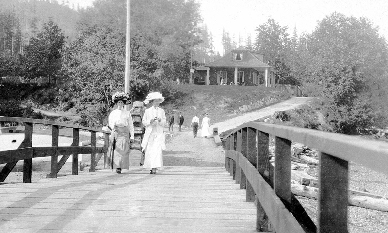 Ladies on bridge over Lagoon in Deep Bay